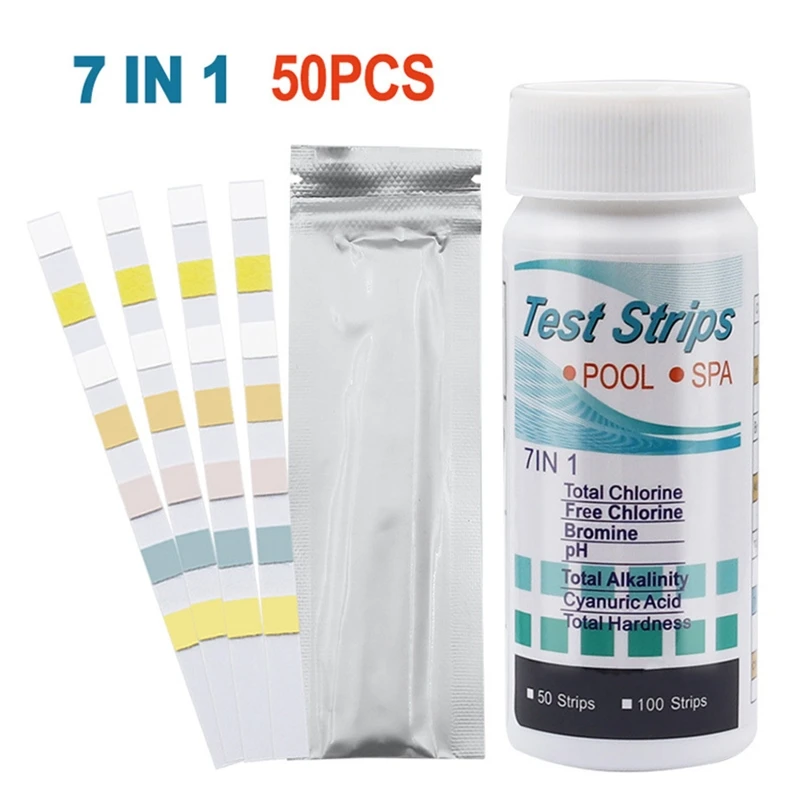 7-in-1 teststrips voor het testen het chemicaliëngehalte in zwembaden en spa's 7 parameters zwembadtestkit voor hardheid