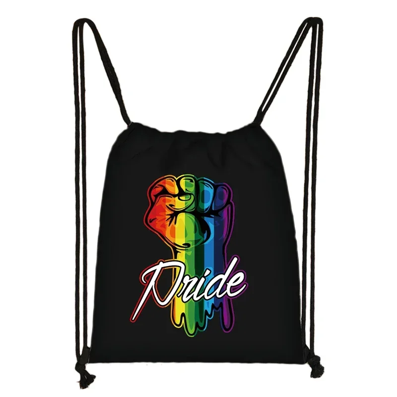 LGBT Rainbow Heart Pattern Backpack Lesbian Gay Pride Drawstring Bags for Travel Homosexual Fashion Rainbow Storage Bag Gift