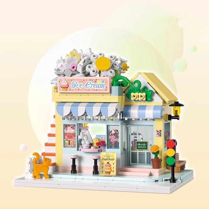 قوالب بناء معمارية بمظهر الشارع ، متجر بقالة ، ألعاب نموذجية تعليمية للأطفال للأطفال ، هدية عيد ميلاد مزينة