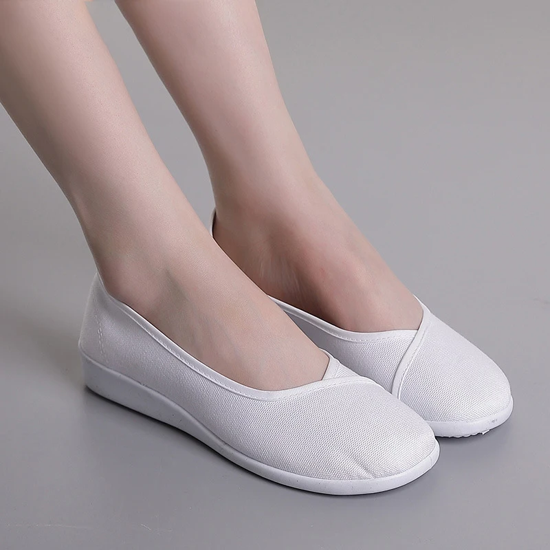 Women Nurse Flats Shoes Casual PU Leather Slip on Ladies Round Toe White Wedge Heel Soft Bottom Loafers Flat Women Sneakers