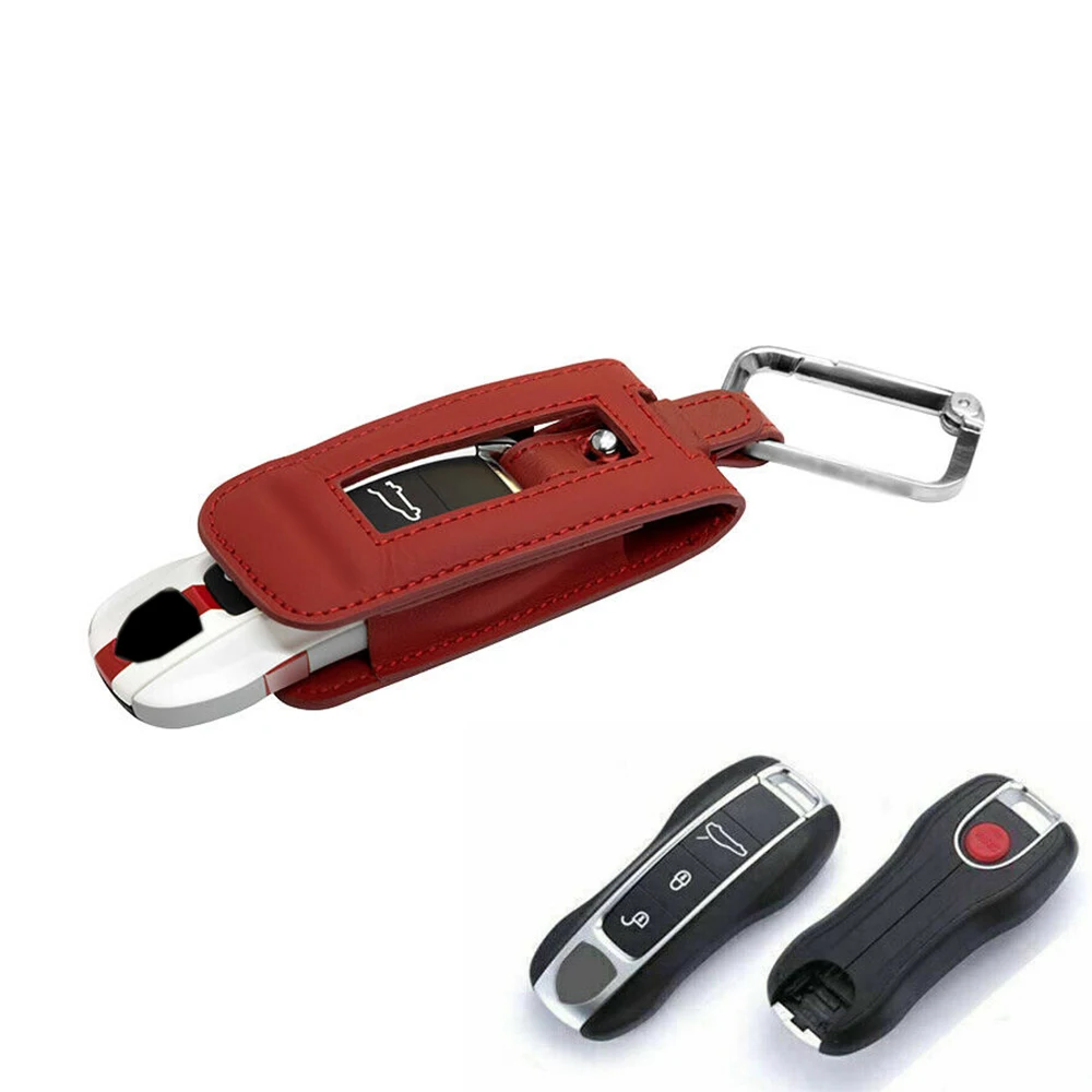 Genuine Leather Car Remote Key Fob Case Cover Shell Bag Skin Holder Fit For Porsche Cayenne Panamera 911 Macan Accessories