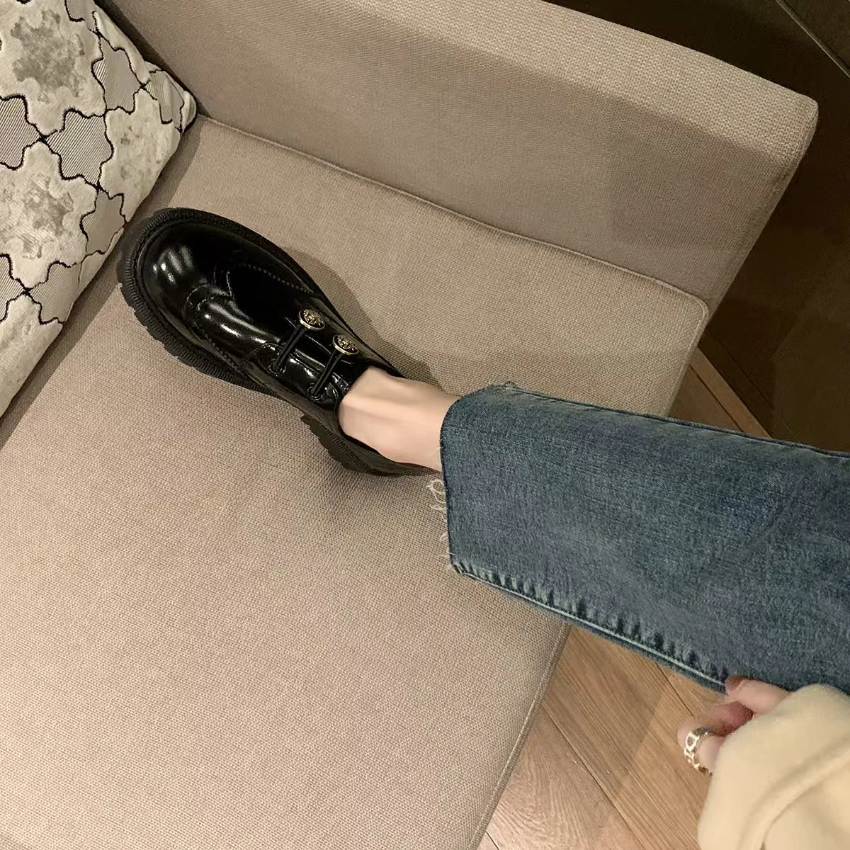 المرأة حذاء بدون كعب سميكة القاع جوهرة حجر الراين الانزلاق على الشقق نسخة جلدية جولة تو كعب مسطح الصيف المطاط وحيد الأحذية #3