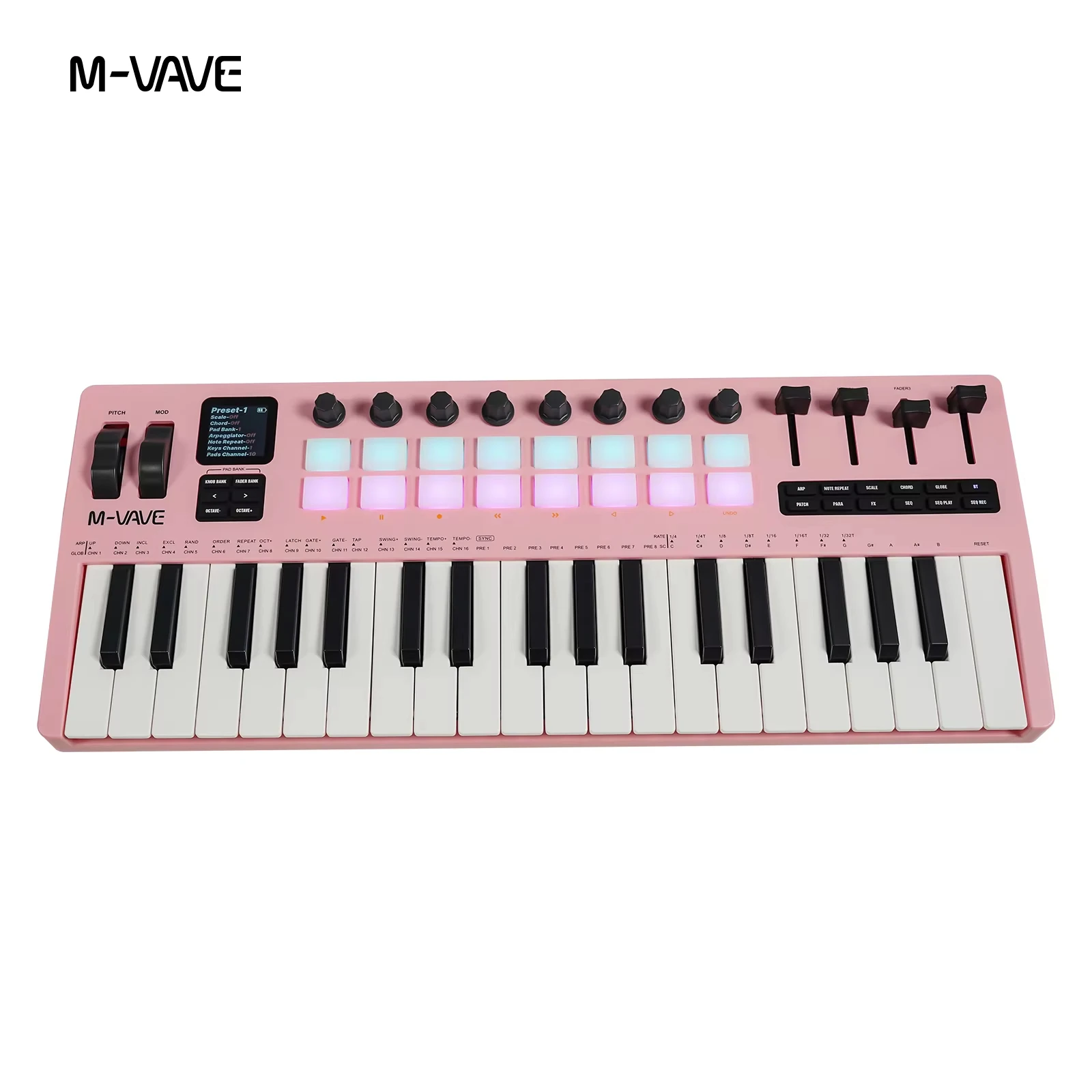 M-VAVE SMK-37 PRO 37-Key Portable MIDI Keyboard 16 RGB Pads 8 Knobs DX-7 FM Engine Bluetooth 5.0 view 4