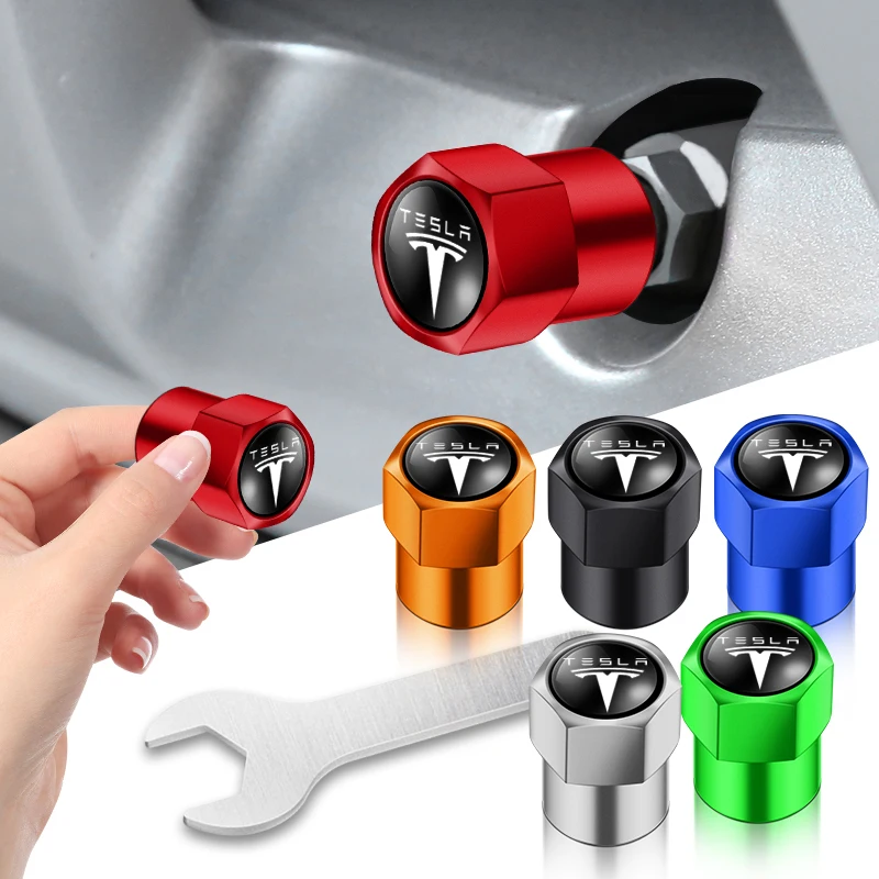 4pcs Car Wheel Tire Valve Caps Tyre Stem Covers Airdust Waterproof For Tesla Model 3 Y S X 2021 Roadster Cybertruck Juguete