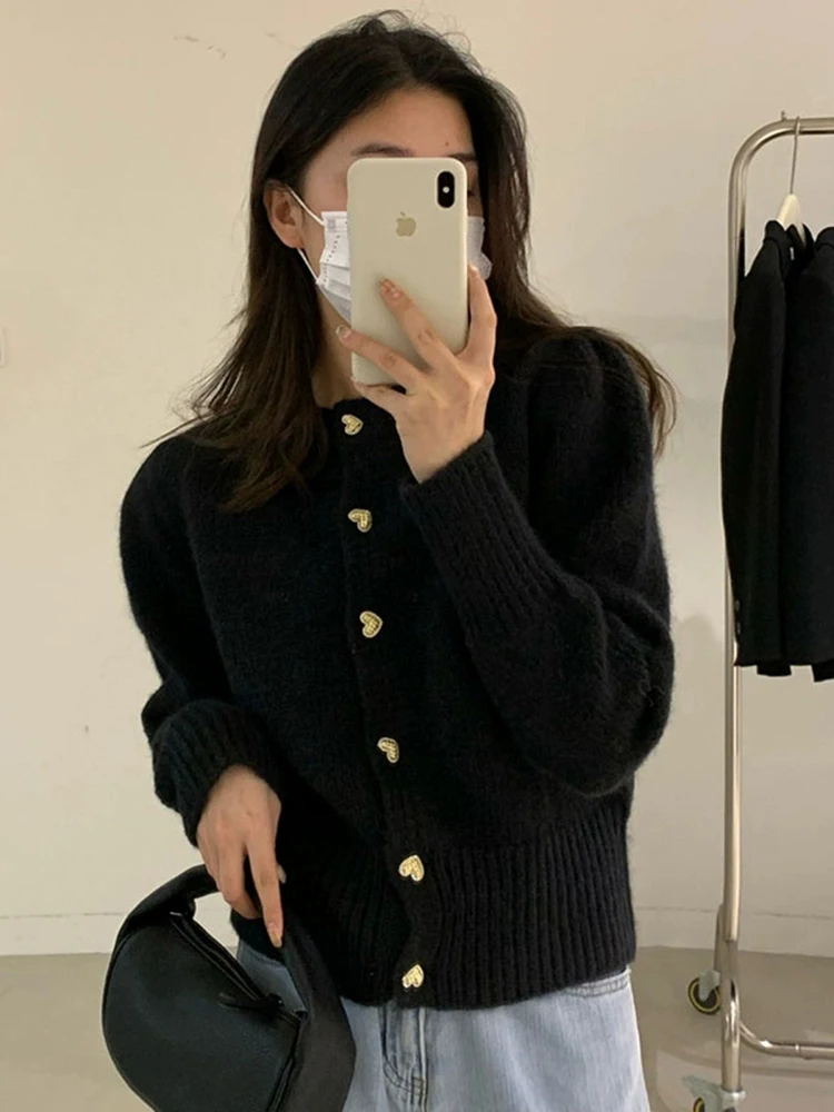 Women\'s Green Cardigan Sweater Aesthetic Y2k Elegant Vintage Long Sleeves Knitted Jumper Christmas Sweater 2000s Clothes Autumn