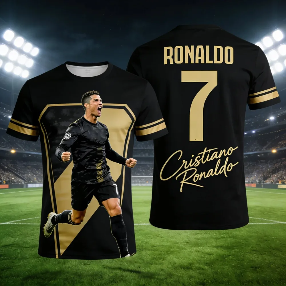 Ronaldo's Summer 3D Printed Family Wear Football Jersey T-shirt Is Quick-drying and Breathable Suitable for Outdoor Activities