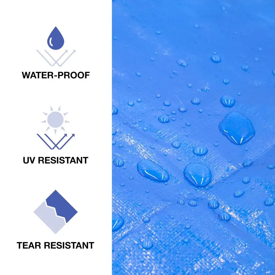 

Blue Waterproof Tarp Heavy Duty 5 MIL Thick Outdoor Tarpaulin Cover Multi Purpose Protection for Camping, Tent, Roof, Patio, Poo