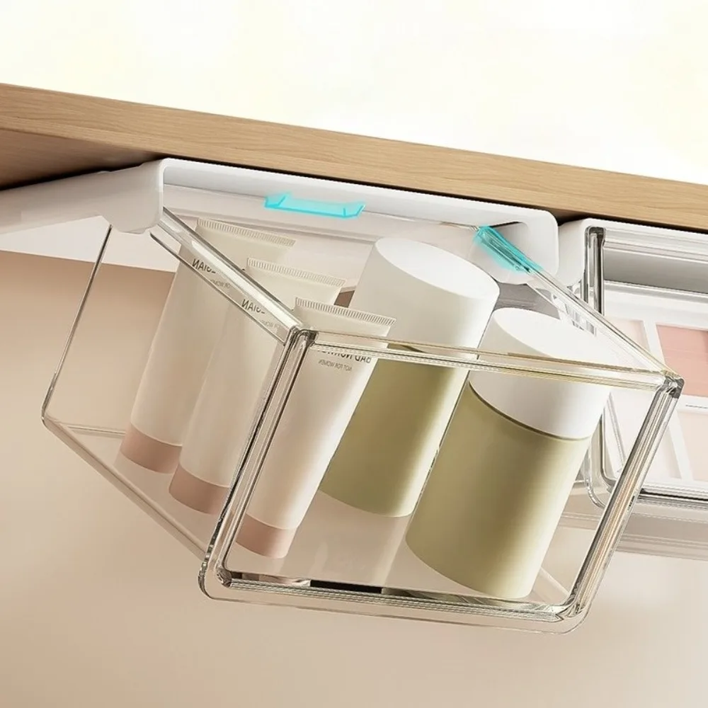 Plastic Drawer Style Storage Box Self Adhesive Large Capacity Makeup Storage Container Transparent Space Saving view 2