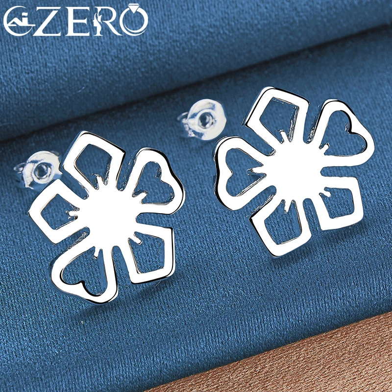 ALIZERO 925 Sterling Silver Peach Blossom Earrings For Women Flower Stud Earring Lady Wedding Engagement Party Jewelry Gifts