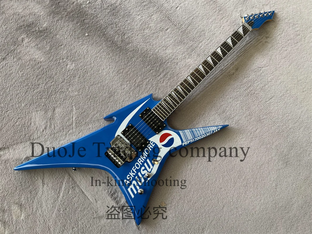 

Blue Electric Guitar Special-shaped Body Tremolo Bridge HH Pickups Rosewood Fretboard Chrome Tunerssupport customization