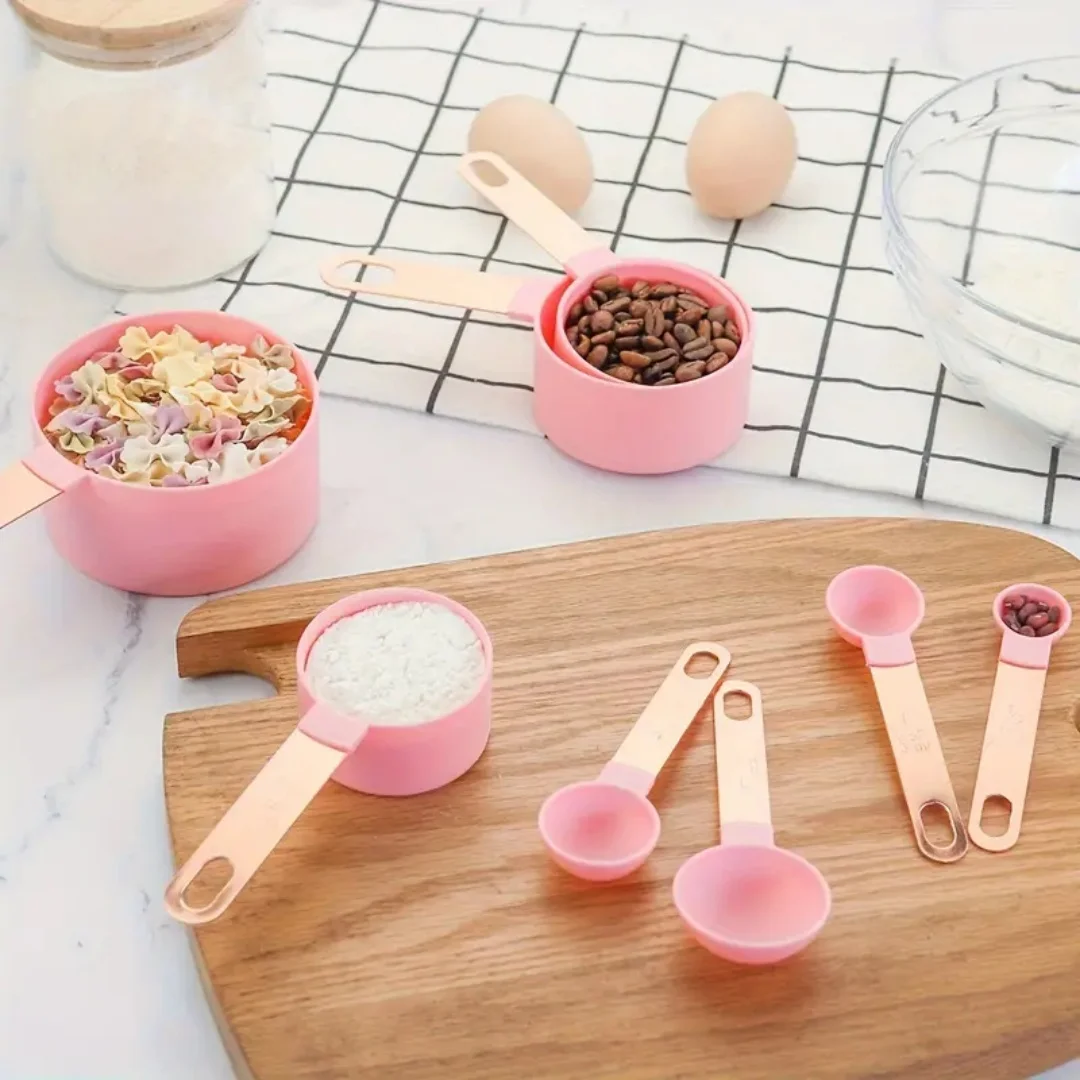 8pcs rose gold stainless steel handle measuring cup and spoon set for measuring ingredients kitchen baking measuring cup set