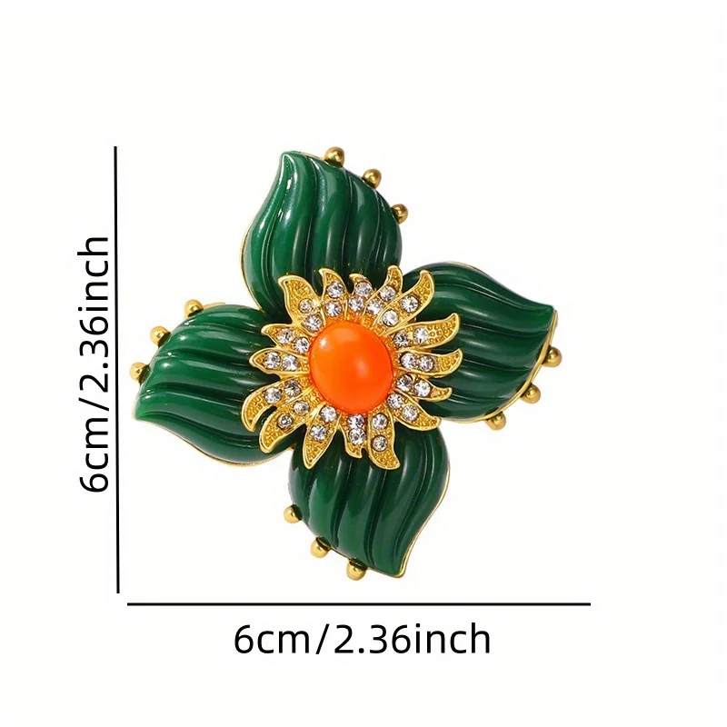 Vintage Green Four-leaf Flower Brooch Antique Vintage Temperament Atmosphere Dress Cheongsam Accessories Corsage