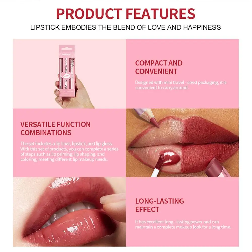 립라이너 & 립스틱 & 립글로스 3-in-1 세트 고발색 포뮬러 벨벳 립스틱 방수 롱래스팅 립 메이크업 매트