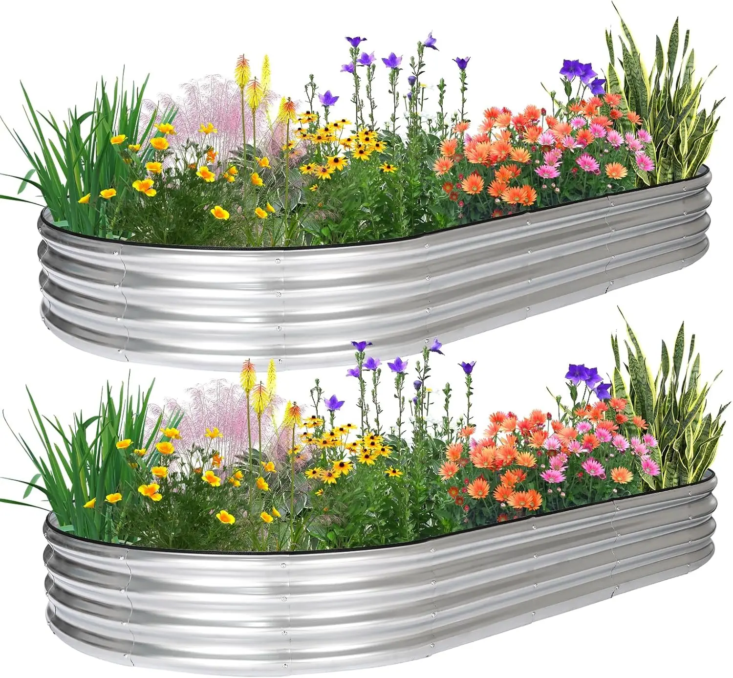2 Pcs 8×4×1ft Oval Raised Garden Bed,Galvanized Raised Garden Bed Kit Outdoor Metal Gardening Planter Box for Vegetable, Fruits, Flower，Herbs