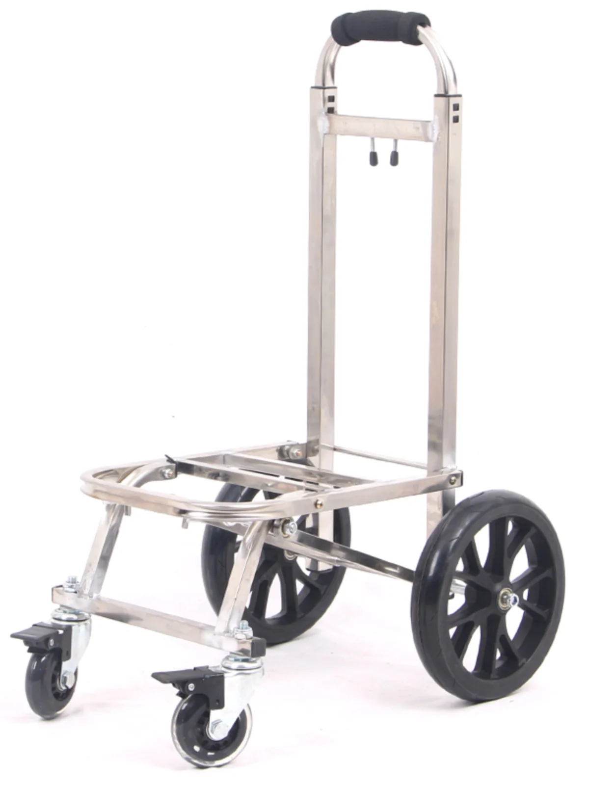 強化ステンレス鋼製折りたたみ式荷物カート-ブレーキ付き大型ホイール-ユニバーサルホイールトロリー-ポータブルプルロッドカート