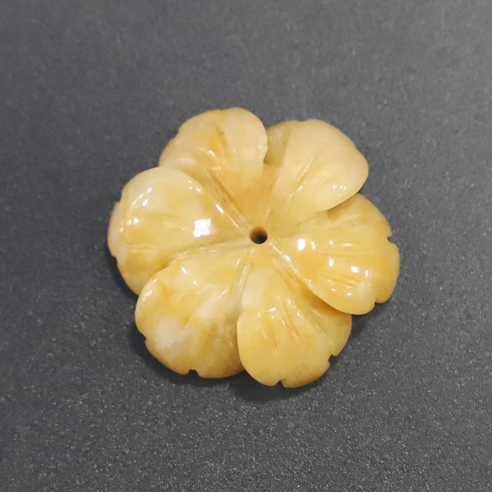 6pcs 30mm Carved Rose Blossom Beads Pendant Natural Stone Green Yellow White Crystal Agate Flower Chamrs DIY Jewelry Wholesale