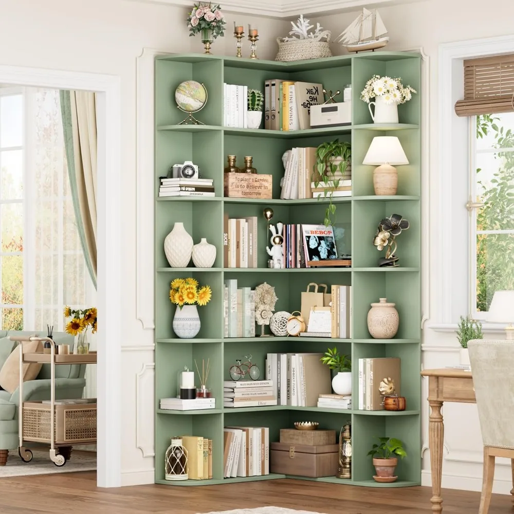 6-Tier Tall Corner Bookshelf with Open Storage, Wooden 74 High Bookcase for Home Organization and Storage Solutions image 3