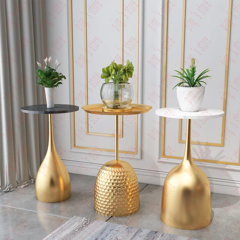 Luxury Creative Small Coffee Living Room Sofa Round Side Table Bedside Marble Corner Nano Gold