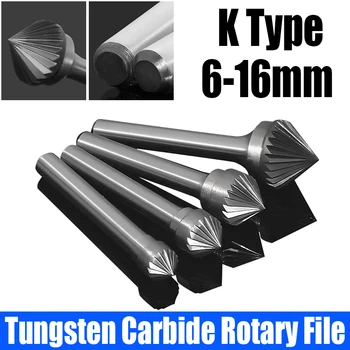 1ชิ้น6-16มม. ตะไบหมุนคาร์ไบด์เหล็กทังสเตนหัวขัด K ประเภท90 ° เครื่องกัดทรงกรวยสำหรับแกะสลัก/บด
