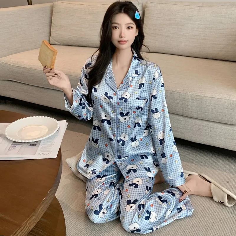 Spring/Autumn Cartoon Animated Tartan Print Women's Pyjama Set Sweet Y2K Cute Two-Piece Set Homewear Fashion Casual Loungewear