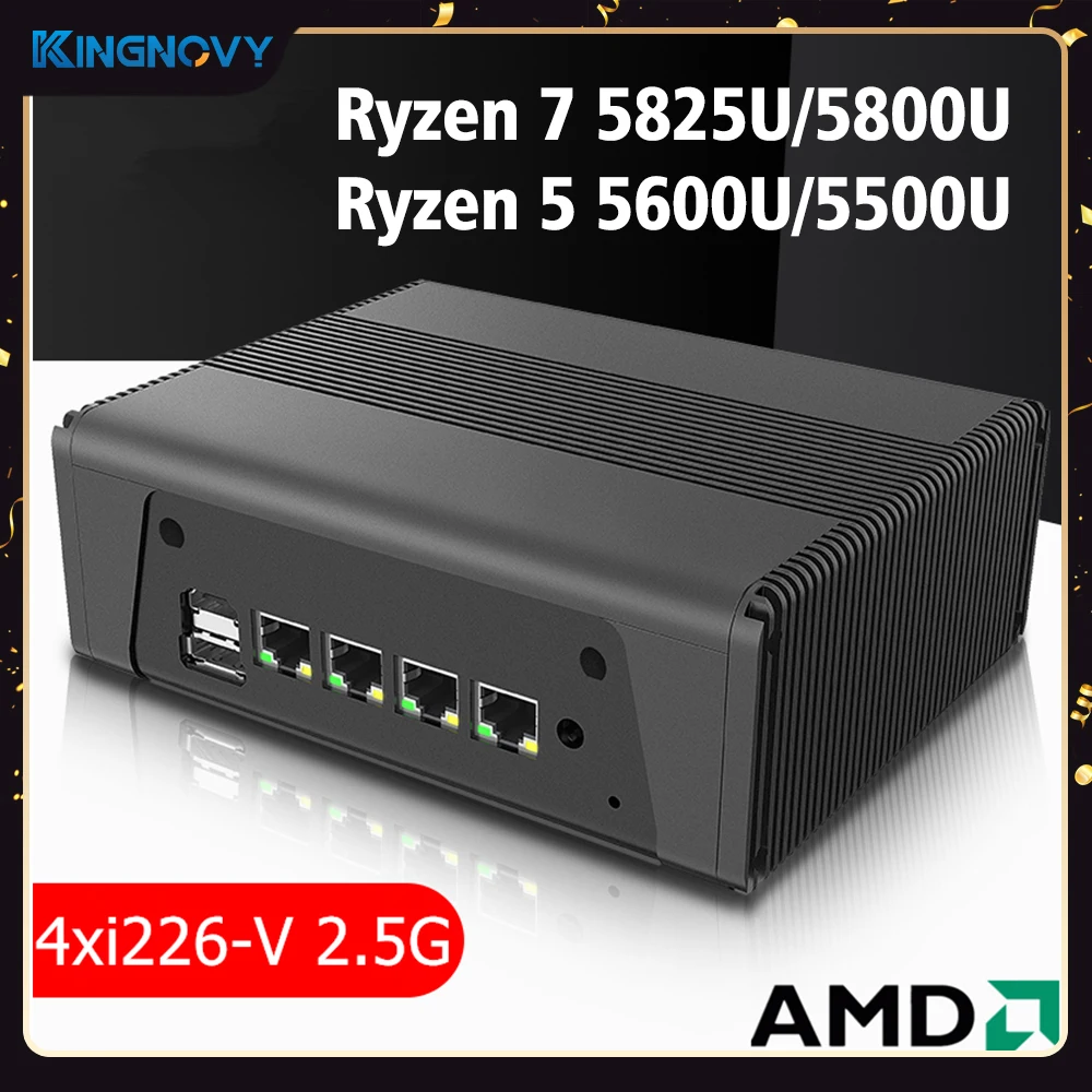 

AMD Soft Router Ryzen 7 5825U 5800U R5 5600U 4x Intel i226-V 2.5G NAS Server Firewall Appliance Mini PC Dual M.2 NVMe 3x4K UHD