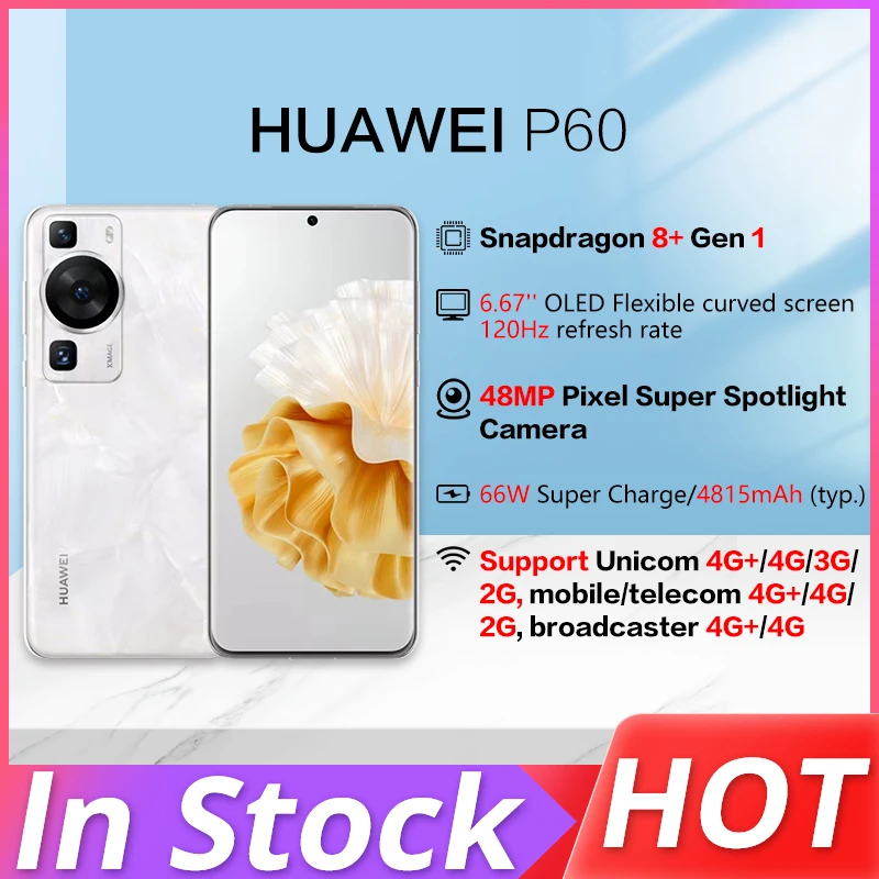 HUAWEI-P60 Tela curva OLED, 6,67 ", 6,67", HarmonyOS 3.1, Snapdragon 8, Gen 1, Octa Core, 48MP, Câmeras triplas, NFC