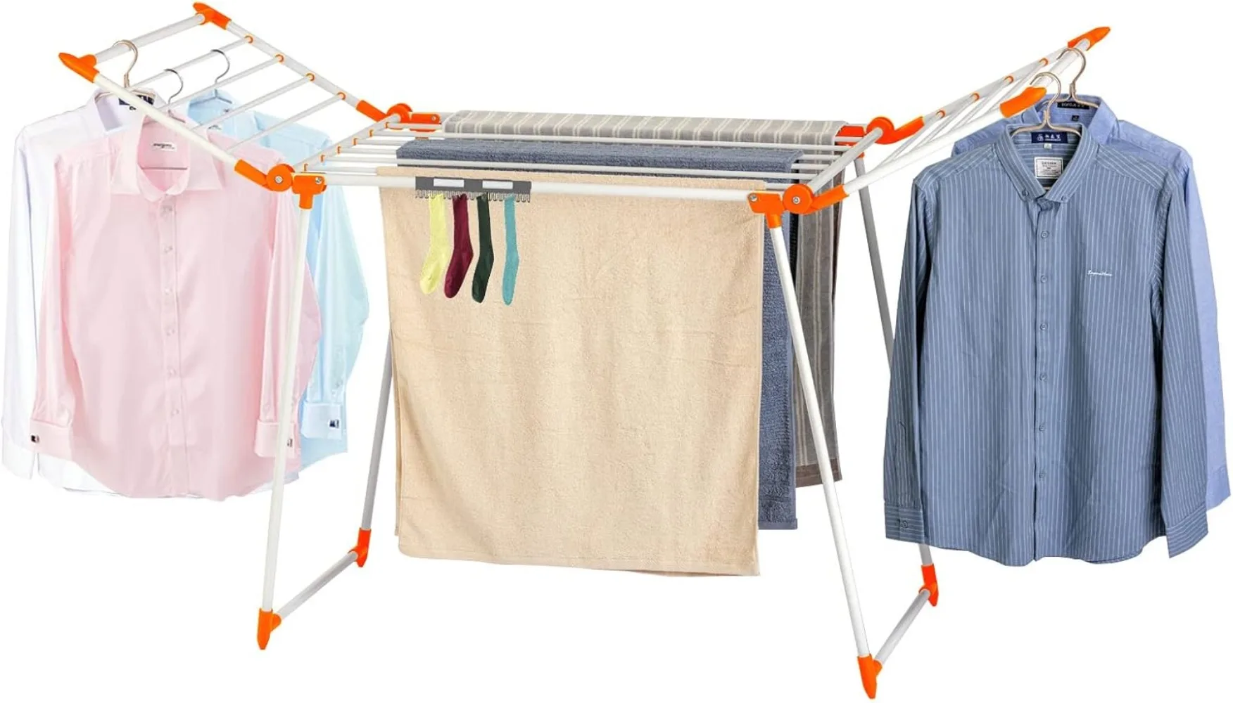 

Clothes Drying Rack, Gullwing Laundry Rack, Collapsible, Space-Saving Laundry Rack, with Bonus Sock Clips, for Clothes