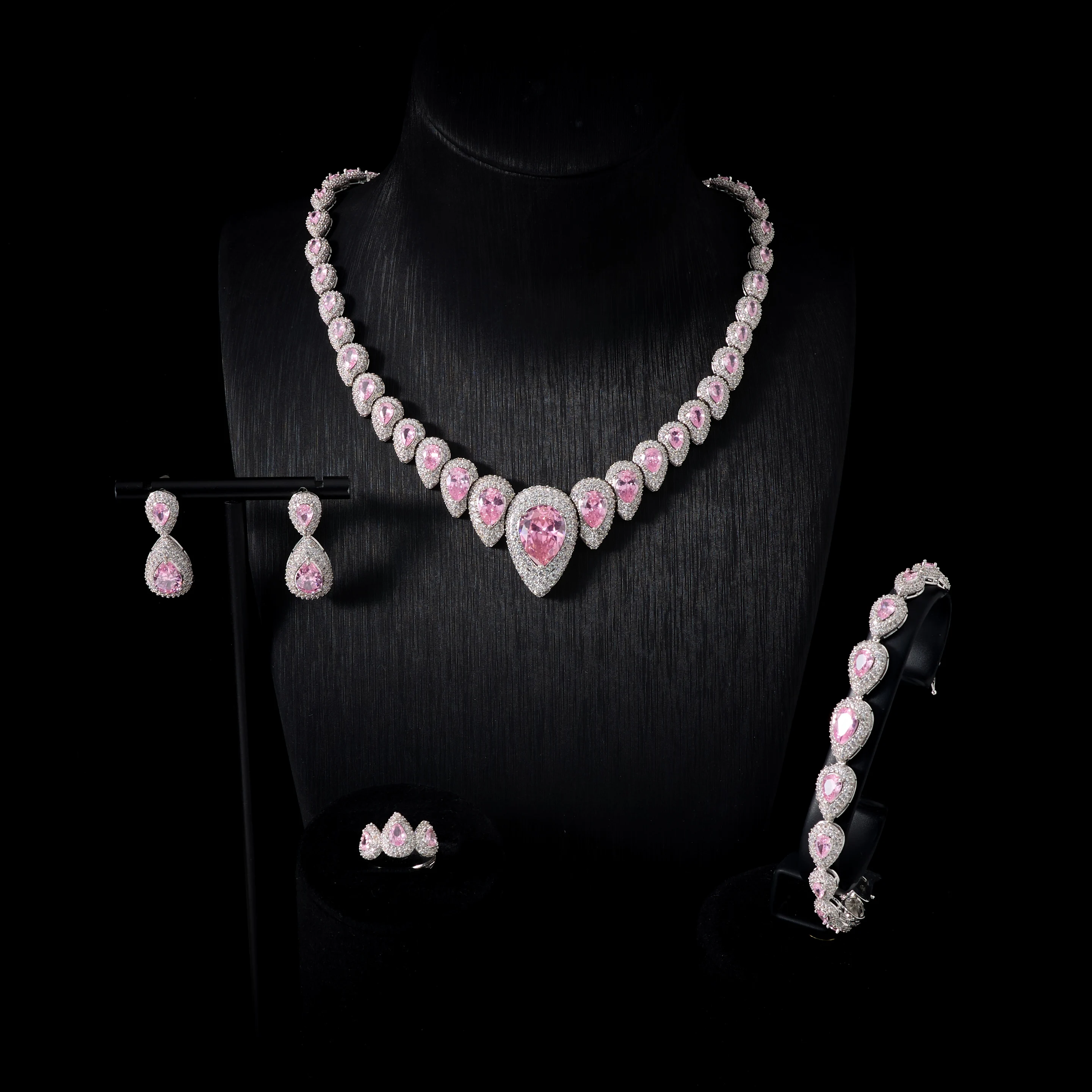 

IN JEWELIFE Cubic Zirconia Jewelry Set Luxury Bridal Wedding Necklace Earrings Bracelet Ring for Women Full Paved CZ Party Jewel