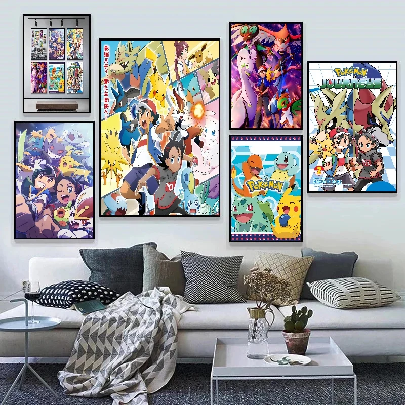 

Japanese Anime Pokemon Vintage canvas painting Characters Poster Pikachu Charizard Cute Mural Decor Gifts Art Movie wall decor