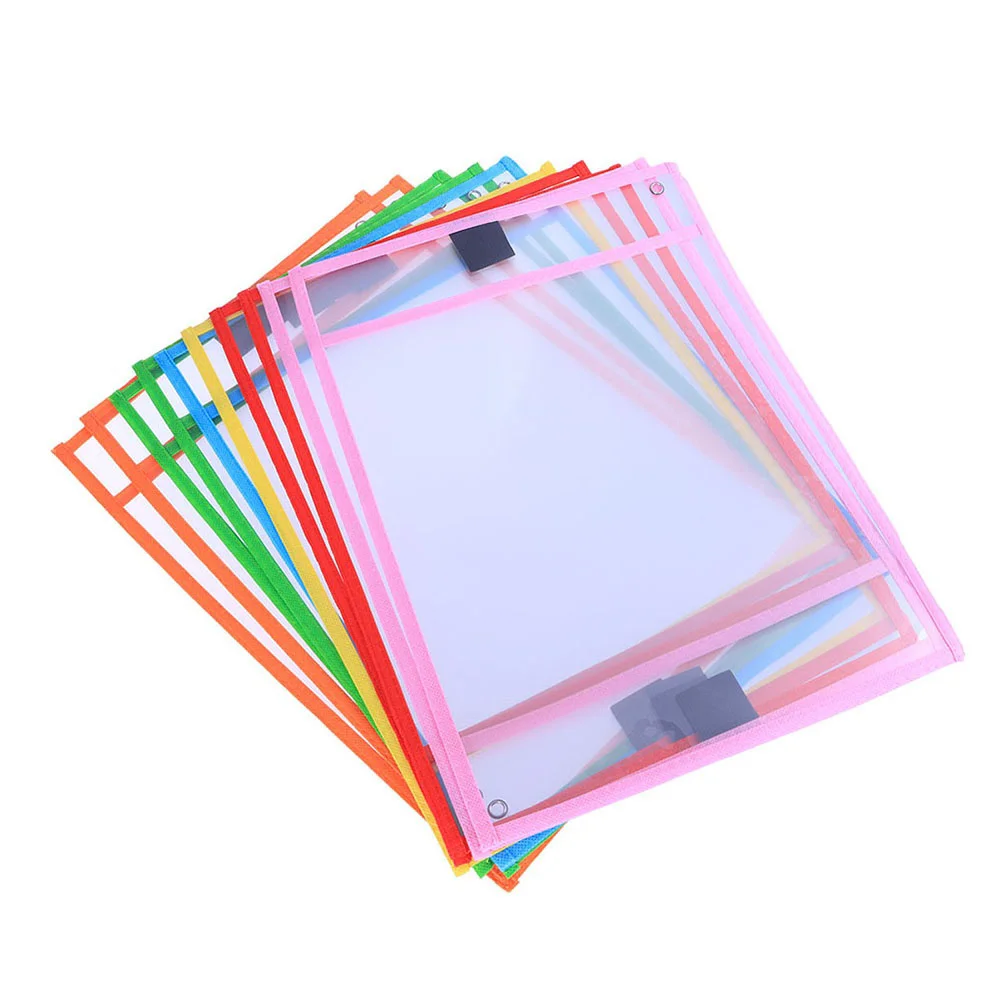 Reusable Dry Erase Sleeves Assorted Colors Stationery for Office School with Pen Case PVC Transparent Write and Wipe