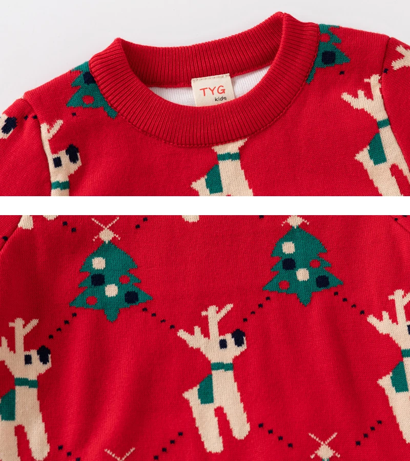 Winter Kid Sweater Long Sleeve Top Print Deer Christmas Tree Pullover Knitwear 2-6Y Baby Boy Girl Sweater Children Party Clothes