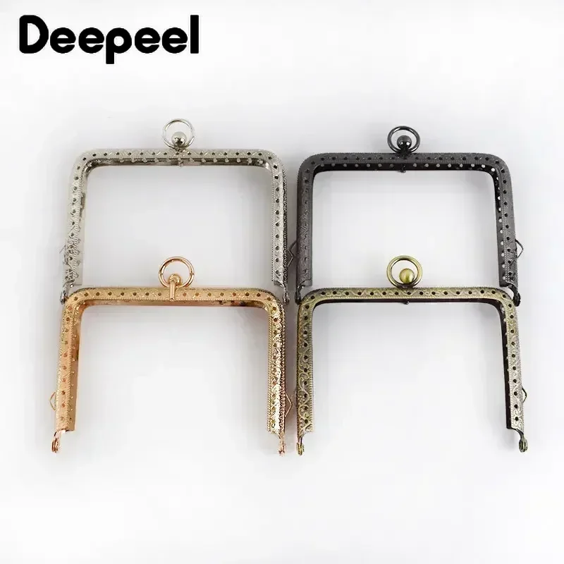 10Pcs Deepeel 11/12/13CM Embossed Metal Square Bag Handles Sewing Brackets Purse Frame Kiss Clasp Luggage Hardware DIY Accessory