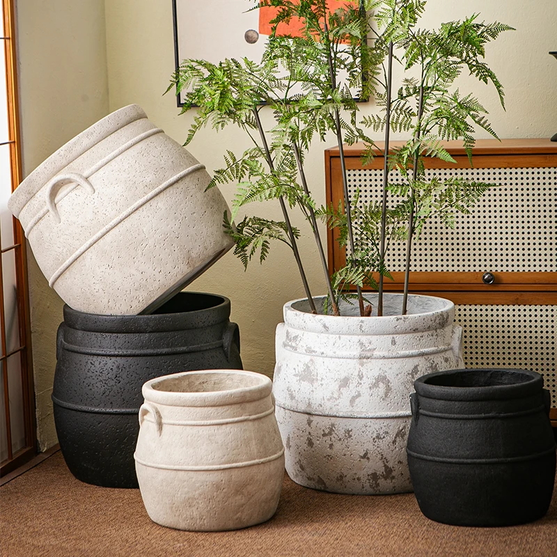 

Retro flower pot vase, old-fashioned clay pot, magnesium mud flower pot, flower ware, B & B, wabi sandy wind, black diamond floo