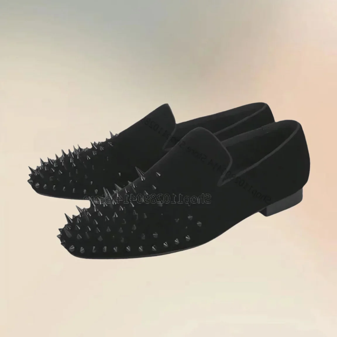 

Black Long Spikes Decor Flock Loafers Fashion Comfort Slip On Men Shoes Luxury Handcraft Party Banquet Big Size Men Casual Shoes
