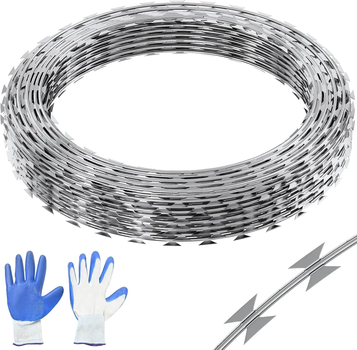 246ft Razor Barbed Wire 5 Coils Per Roll, Razor Ribbon Barbed Wire Galvanized Steel Razor Wire Fence