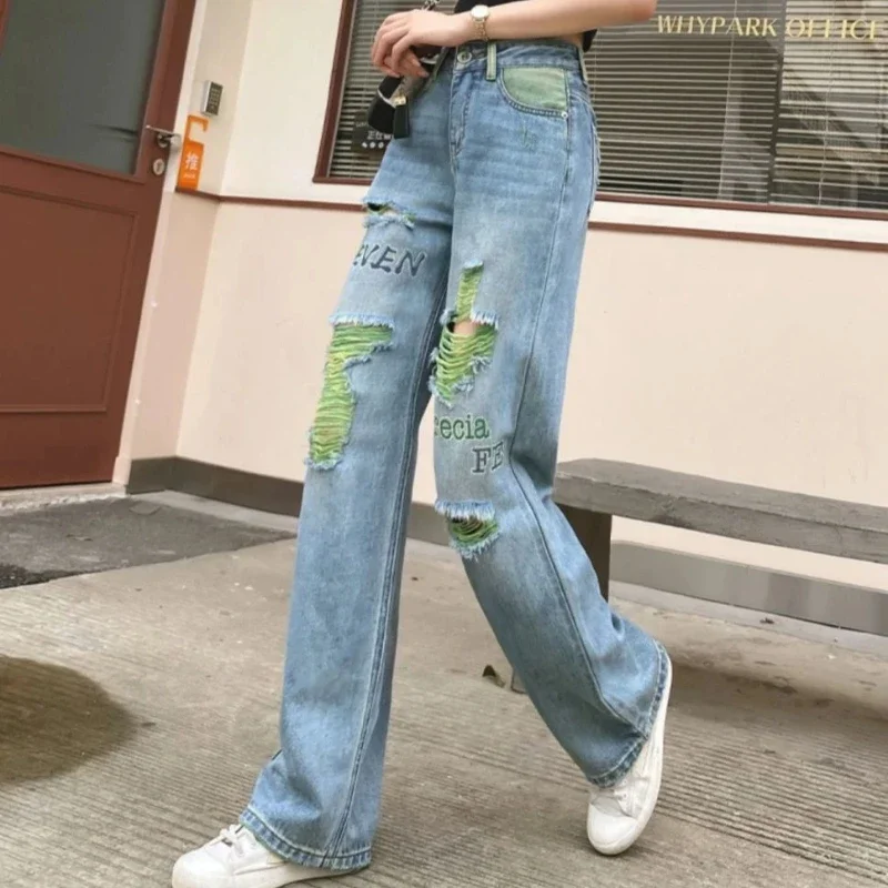 South Korea Denim Pants for Women Straight Leg High Waist Shot Womens Jeans Cheap Retro Fashion Casual Trousers Spring Teenagers