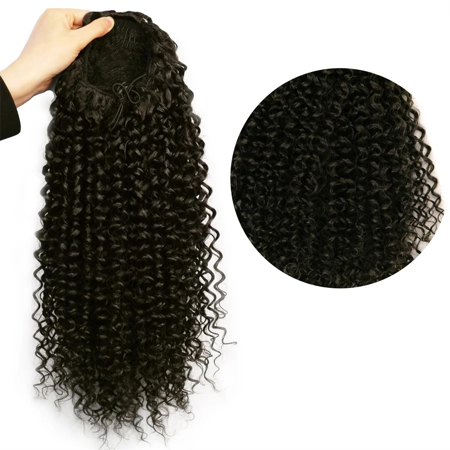 Ombre Synthetic Drawstring Puff Ponytail Extensions Afro Wavy 16 Inch Clip In Ponytail Hair Curly Black Brown Blonde