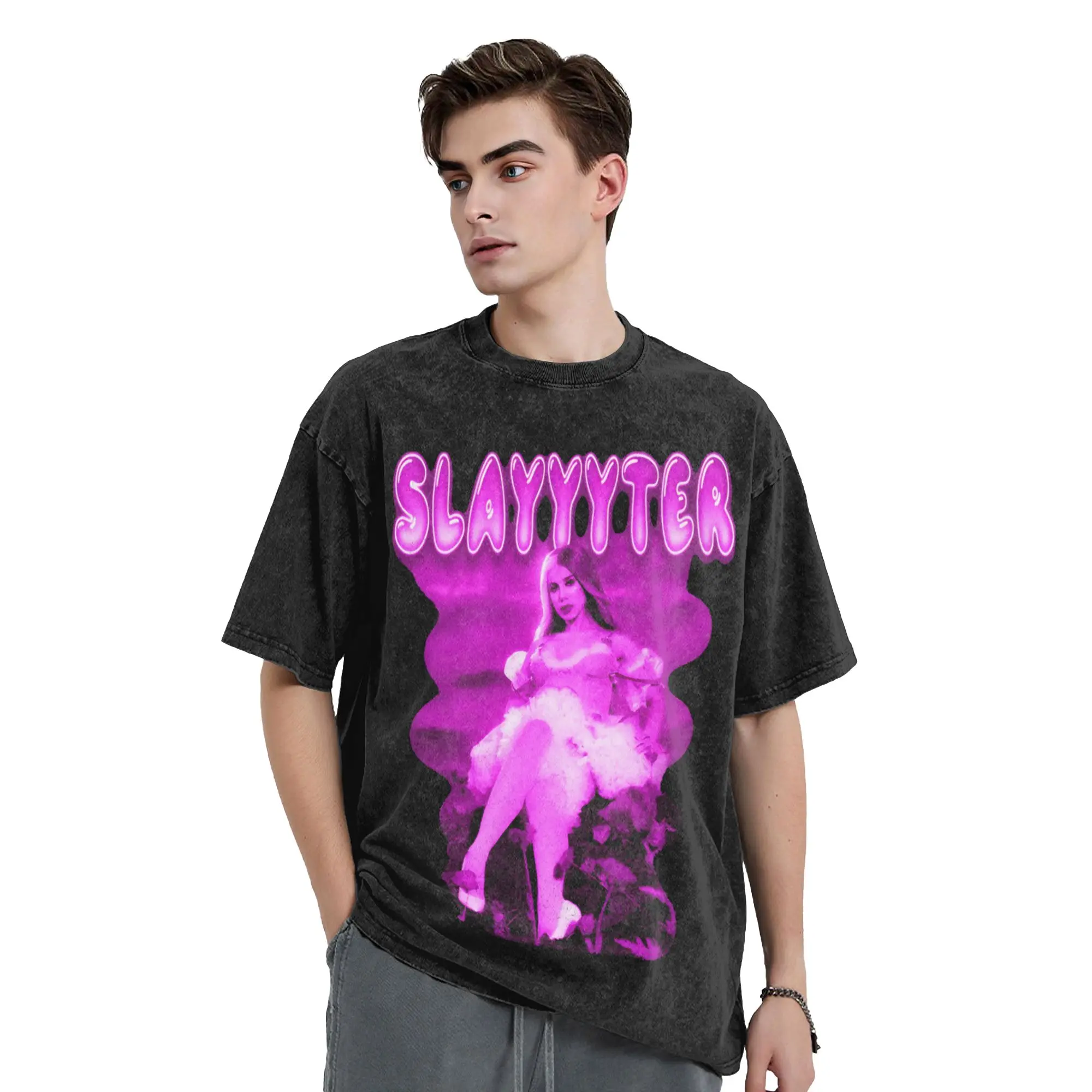 Washed T Shirts Slayyyter Glow style Electropop singer Vintage T-Shirts Oversize Streetwear Printed Tops Tees for Men Women