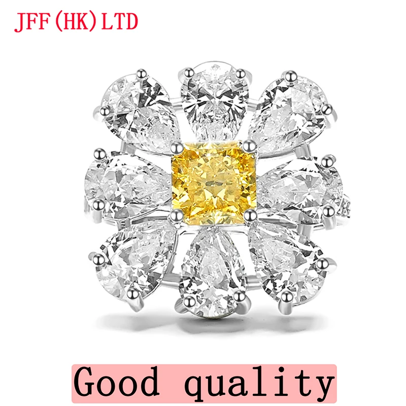 

Light luxury sweet flowers yellow diamond 925 sterling silver ring 100% 18K gold 100% 9K gold ring Wedding ring