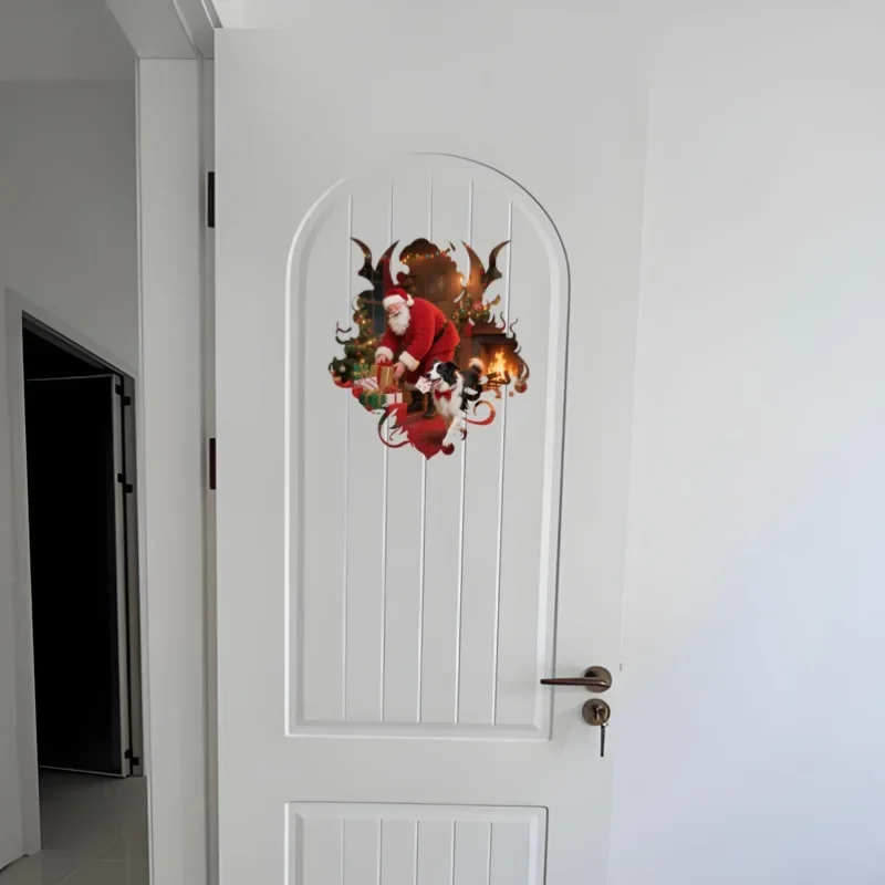 Праздничная наклейка с изображением Санта-Клауса и банта — завязанная наклейка с собакой для украшений дома и рукоделия, идеально подходит для ноутбуков, магнитов на холодильник