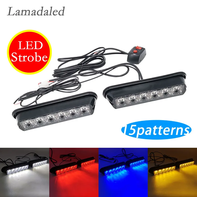 2pcs split 6led police strobe lights car truck trailer side marker lamp waterproof automobiles emergency hazard warning light