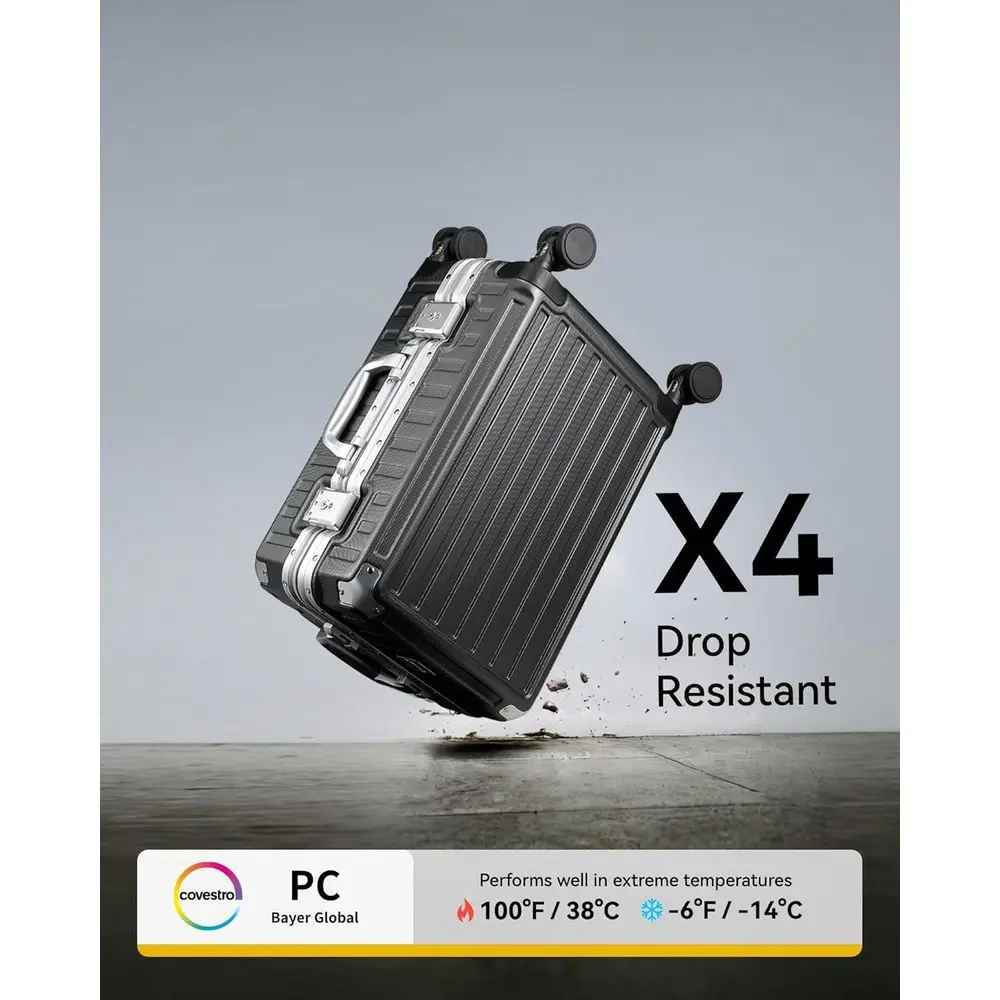 حقيبة أمتعة دوارة مقاس 24 بوصة بإطار من الألومنيوم، حقيبة صلبة من البولي كربونات بدون سحاب مصنوعة من الفحم المعدني