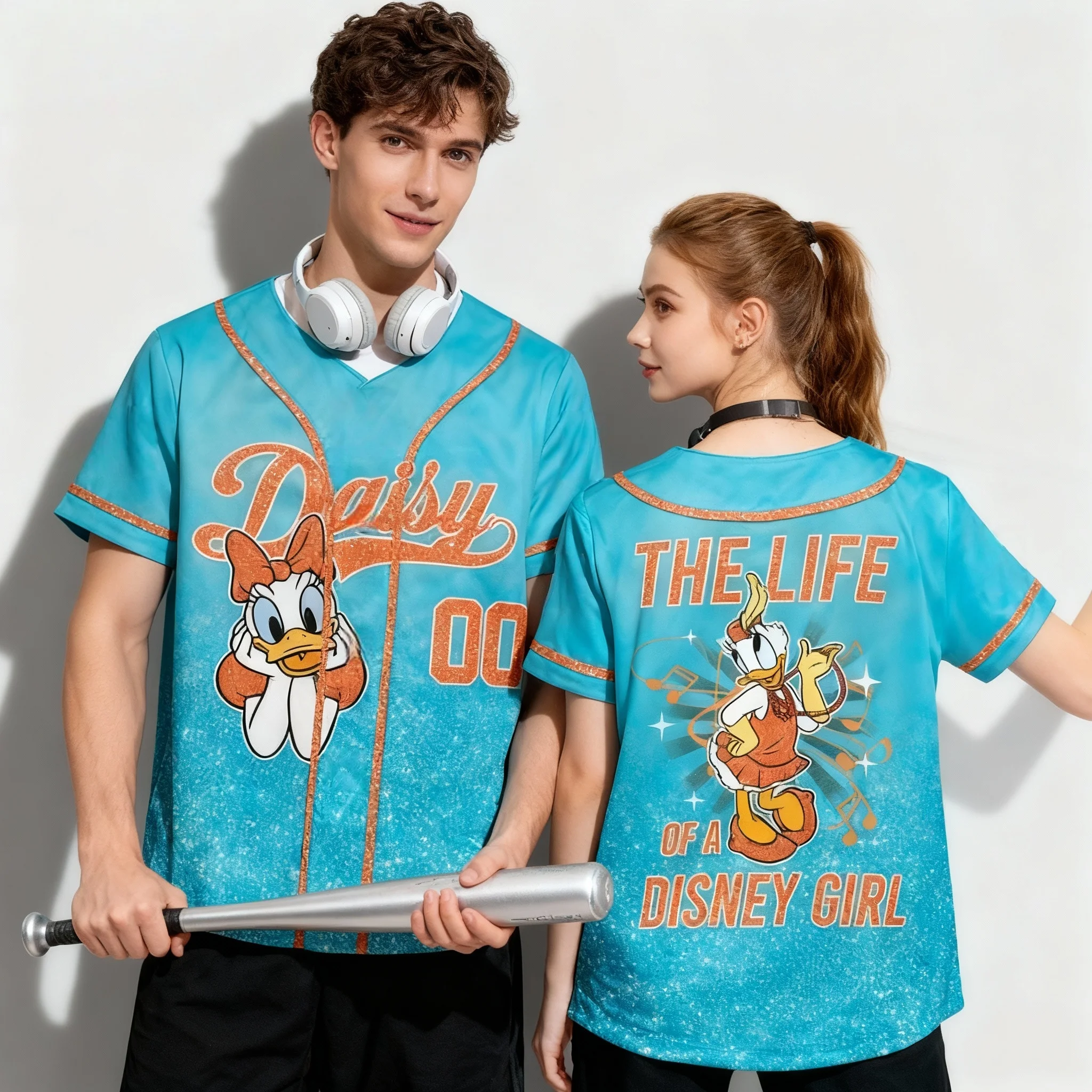 

Disney Summer Cartoon Daisy Minnie Princess Series Oversized Baseball Jacket Adult Parent Child Wear Street Fashion T-shirt