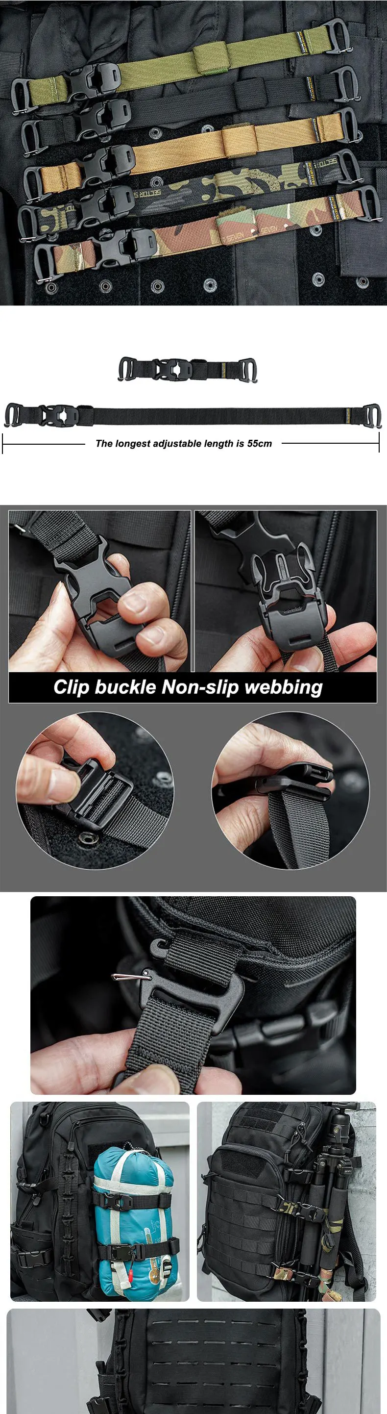 MOLLE-Gurte mit Schnallenclips, Kompressionsgurte für Taktische Ausrüstung, Outdoor-Rucksack-Zubehör, Gepäckgurte, Werkzeuggurte – Detail 1