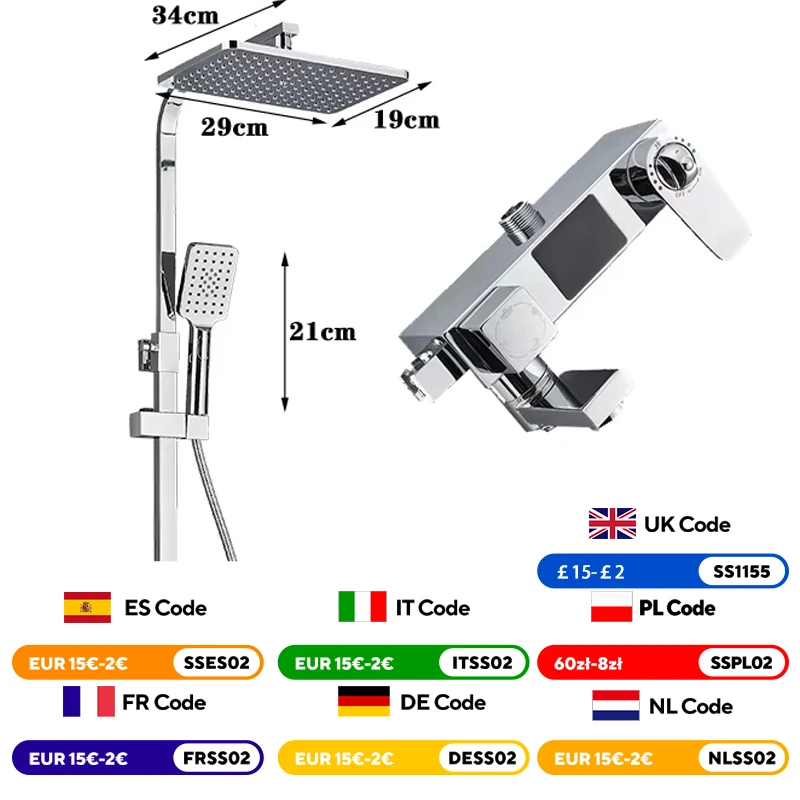 Rubinetti per doccia in ottone cromato/nero Miscelatore per doccia da bagno Rubinetto Sistema doccia Set doccia a pioggia Doccia spray per bagno