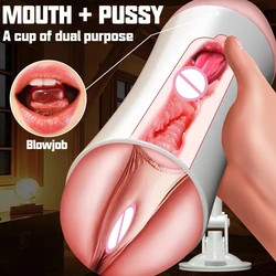 Dual Channel Male Automatic Masturbation Cup Sucking Blowjob Vibrator Mouth Vagina Pocket Pussy with Bracket 18 Sex Toys for Men