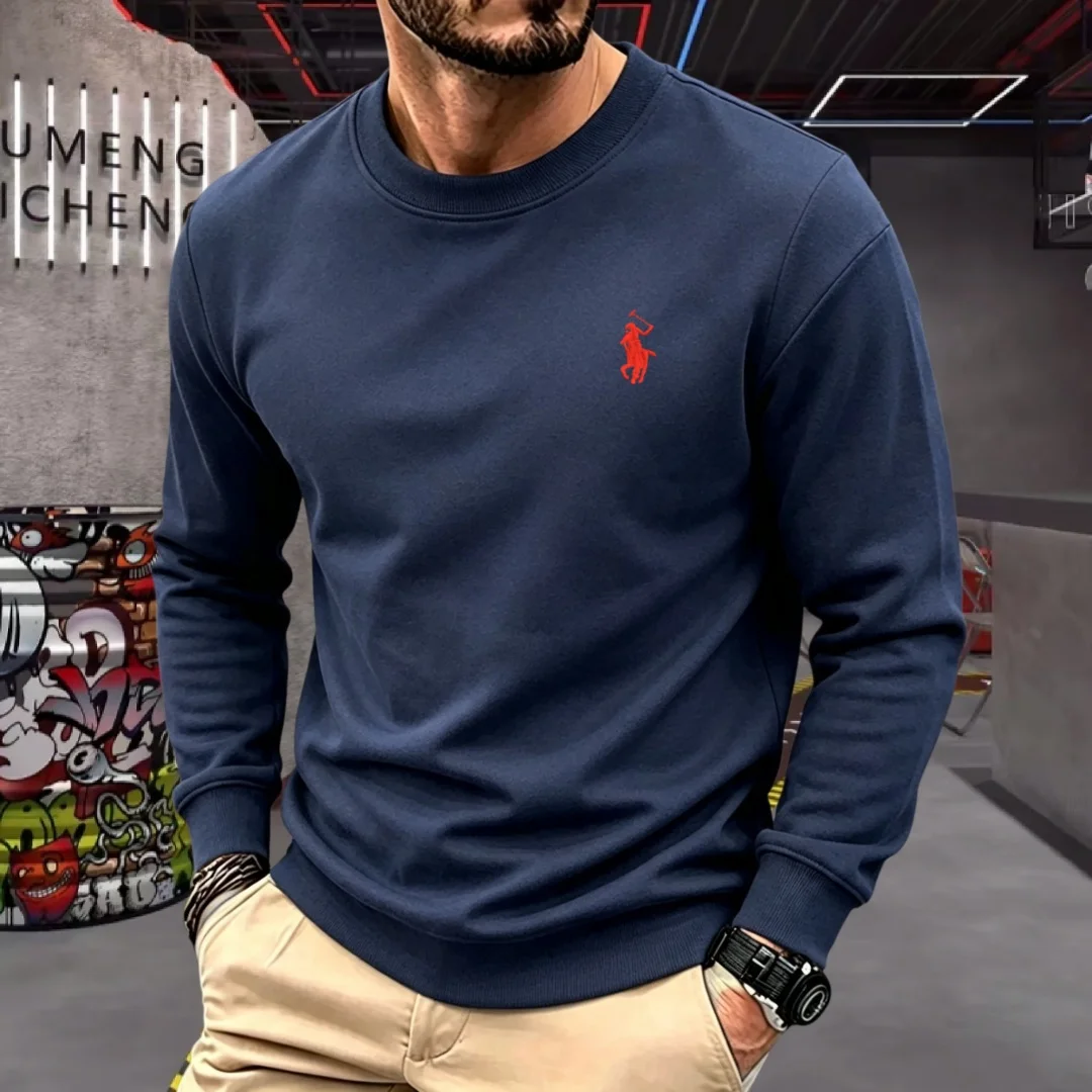 Soft cotton high-end brand men's long sleeved round neck T-shirt autumn fashion embroidered loose Korean sweatshirt casual top