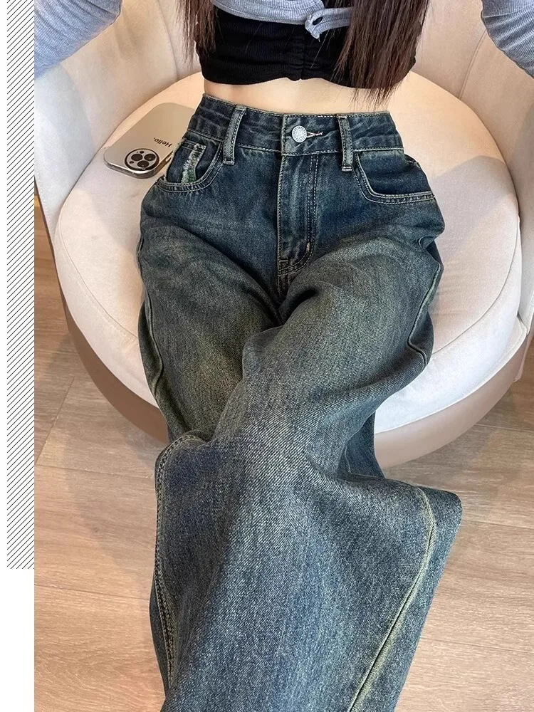 와이드 레그 팬츠 면 여성용 봄 시폰 플리츠 가벼운 러플 힙스터 감성 레저 통기성 시크 바지 2025