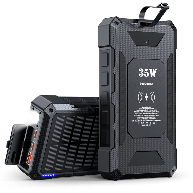 

Solar Power Bank 20000mAh Wireless Charger PD 35W Fast Charging Powerbank for iPhone 17 X Samsung Huawei Xiaomi External Battery