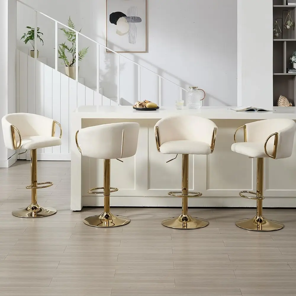 

Set of 4 Gold Velvet Swivel Bar Stools with Backs, Adjustable for Modern Kitchen Islands and Cafes, Cream